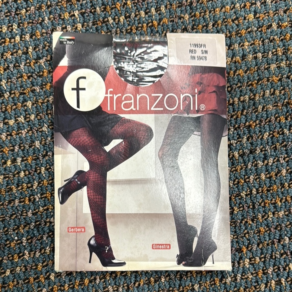 Franzoni Gerbera Red Patterned Tights 70 Denier‎ Made in Italy S/M 11993FR
